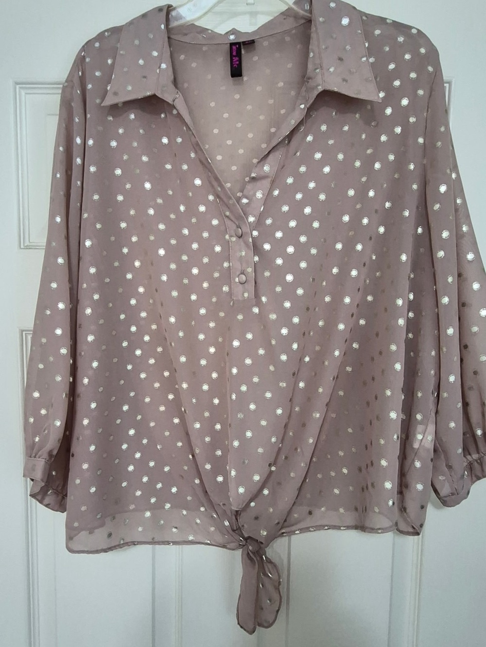 Polka Dot Tie-Front Blouse